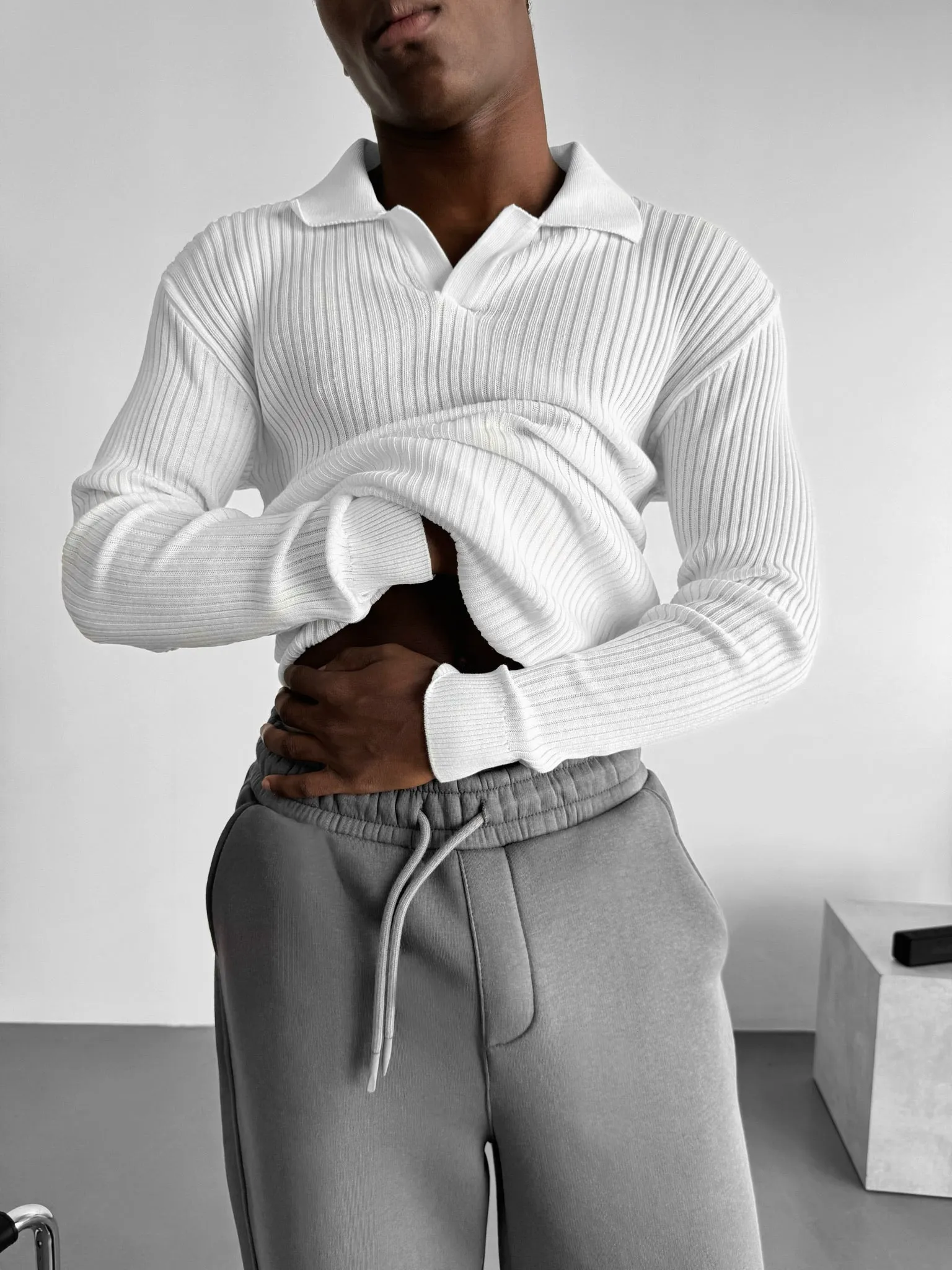 Slim Fit Knit Polo Sweater - Ecru