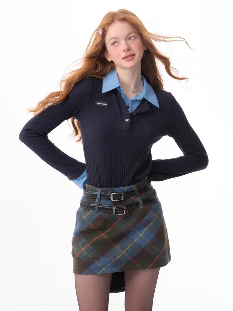 slim-fitting polo collar sweater