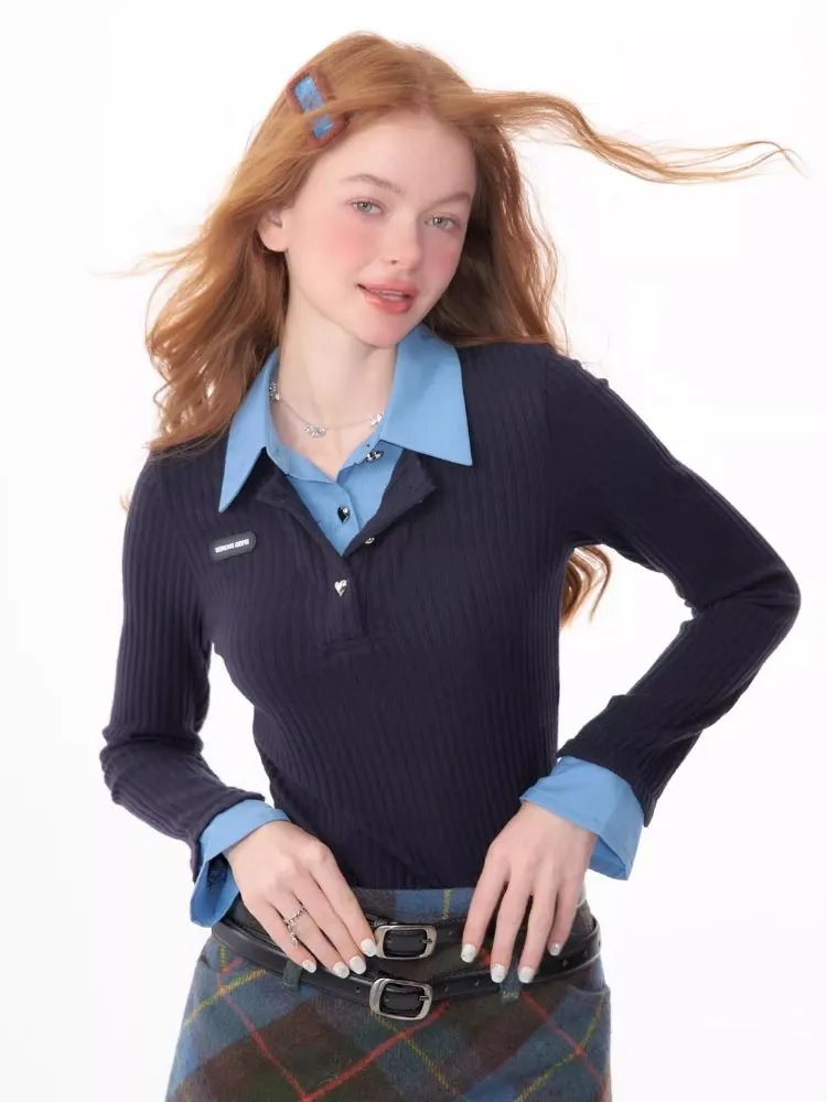 slim-fitting polo collar sweater