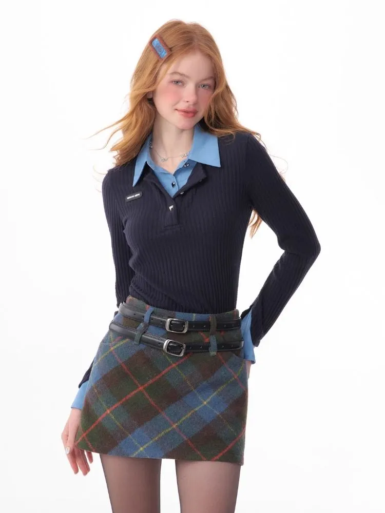 slim-fitting polo collar sweater