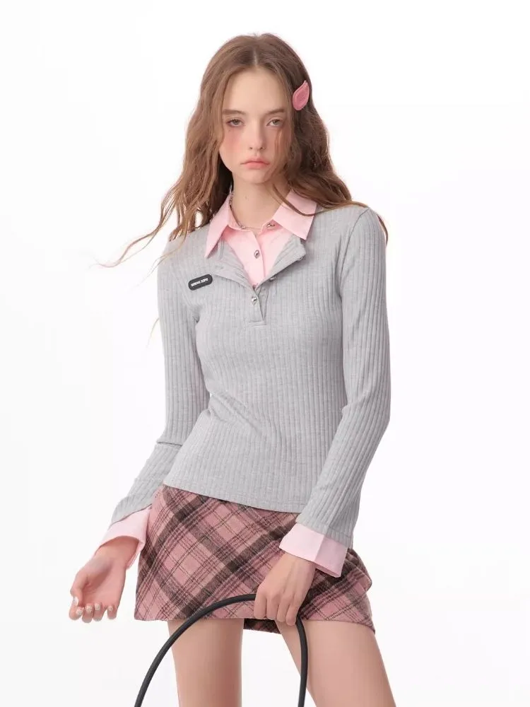 slim-fitting polo collar sweater