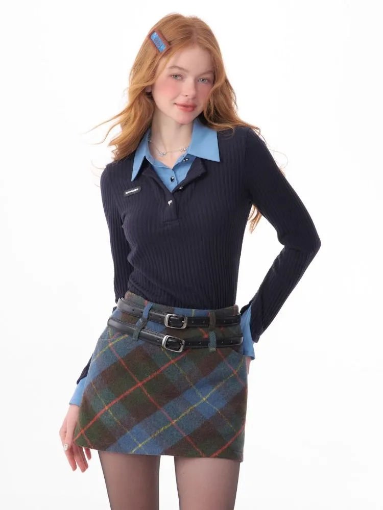 slim-fitting polo collar sweater