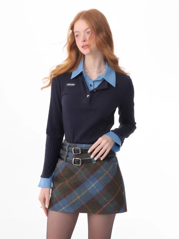 slim-fitting polo collar sweater