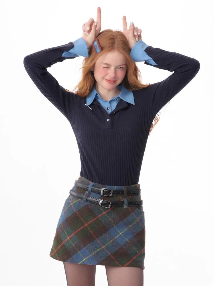 slim-fitting polo collar sweater