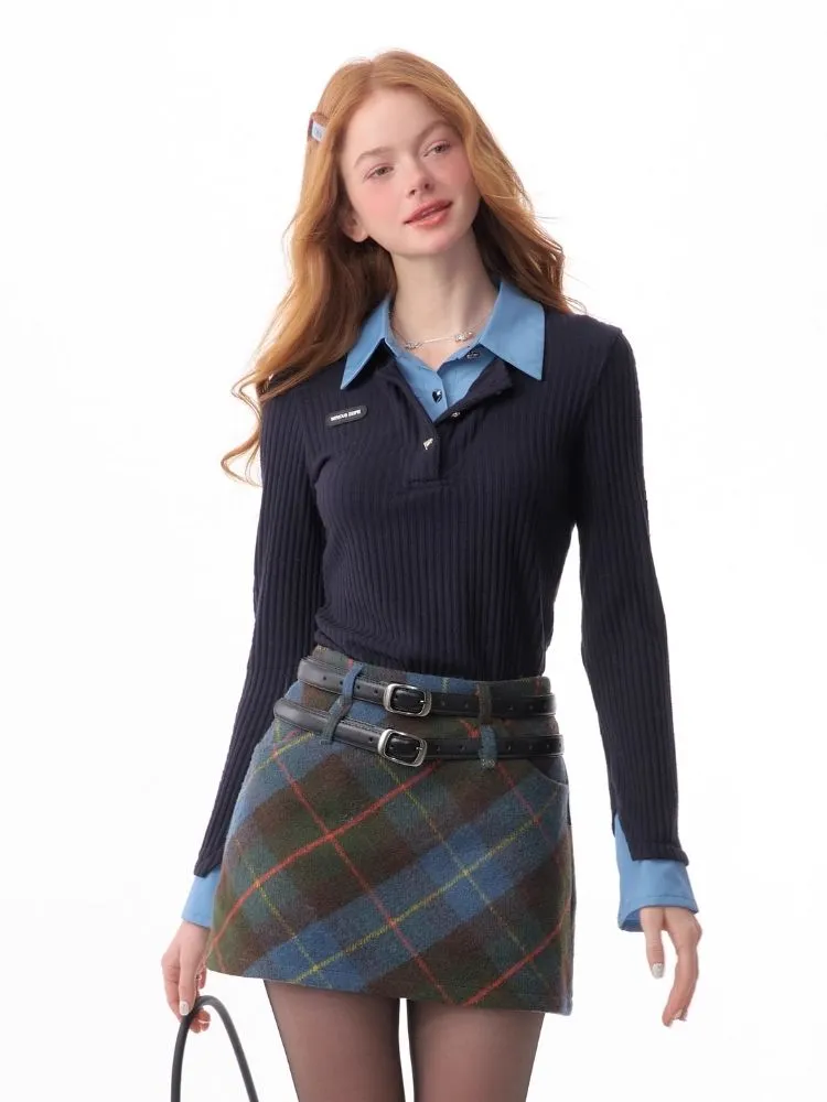 slim-fitting polo collar sweater