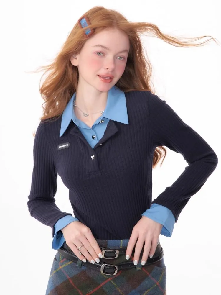 slim-fitting polo collar sweater