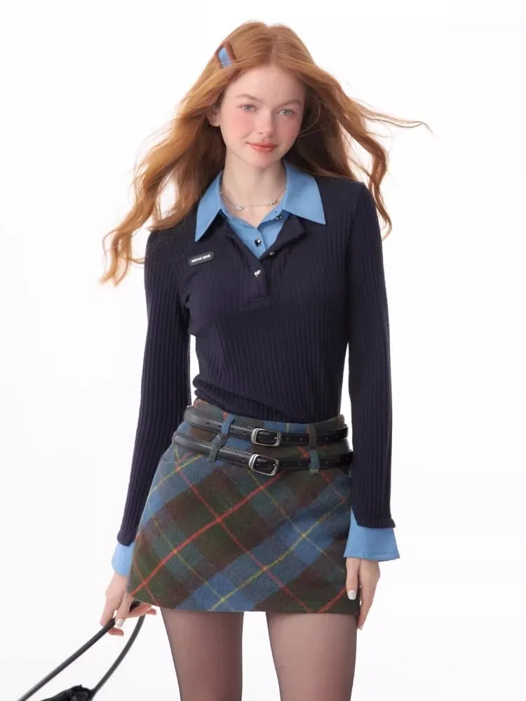 slim-fitting polo collar sweater