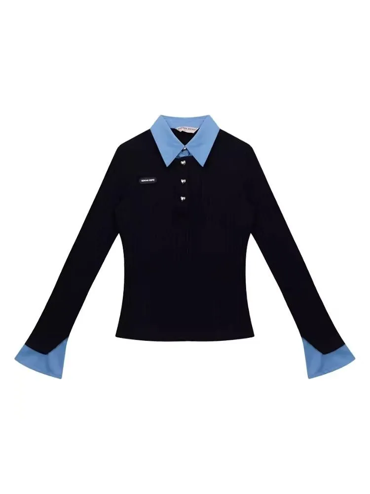 slim-fitting polo collar sweater