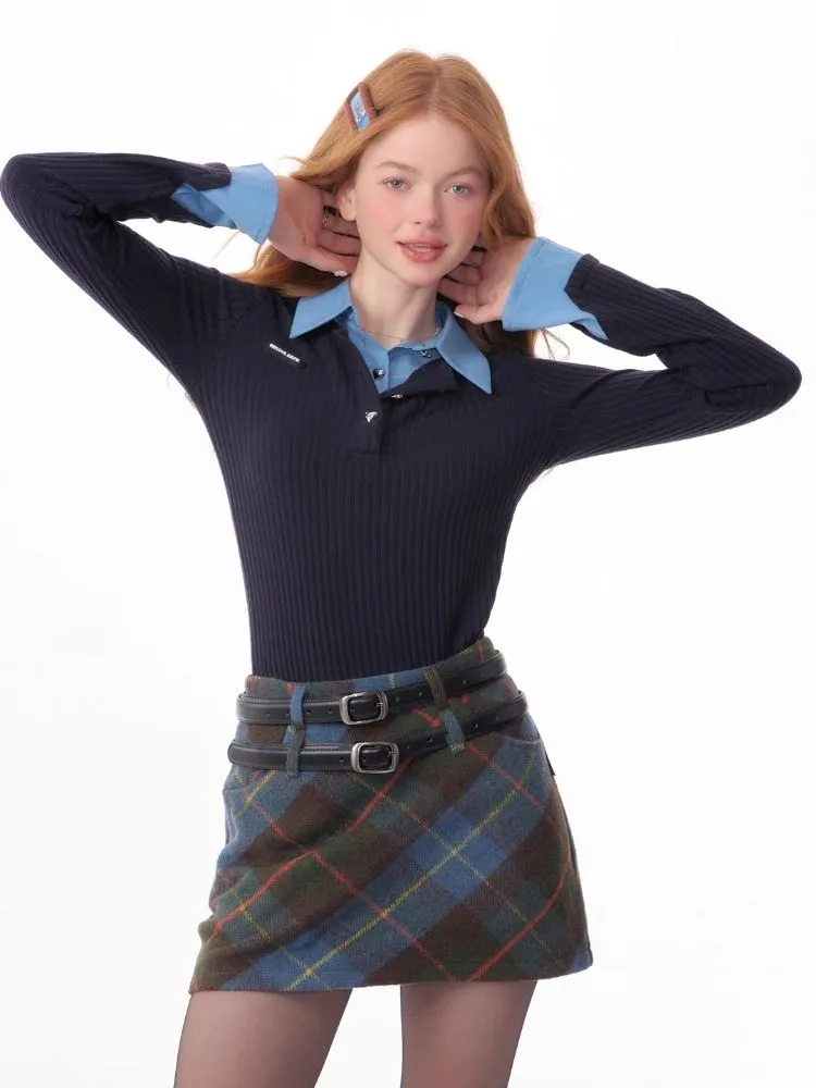 slim-fitting polo collar sweater