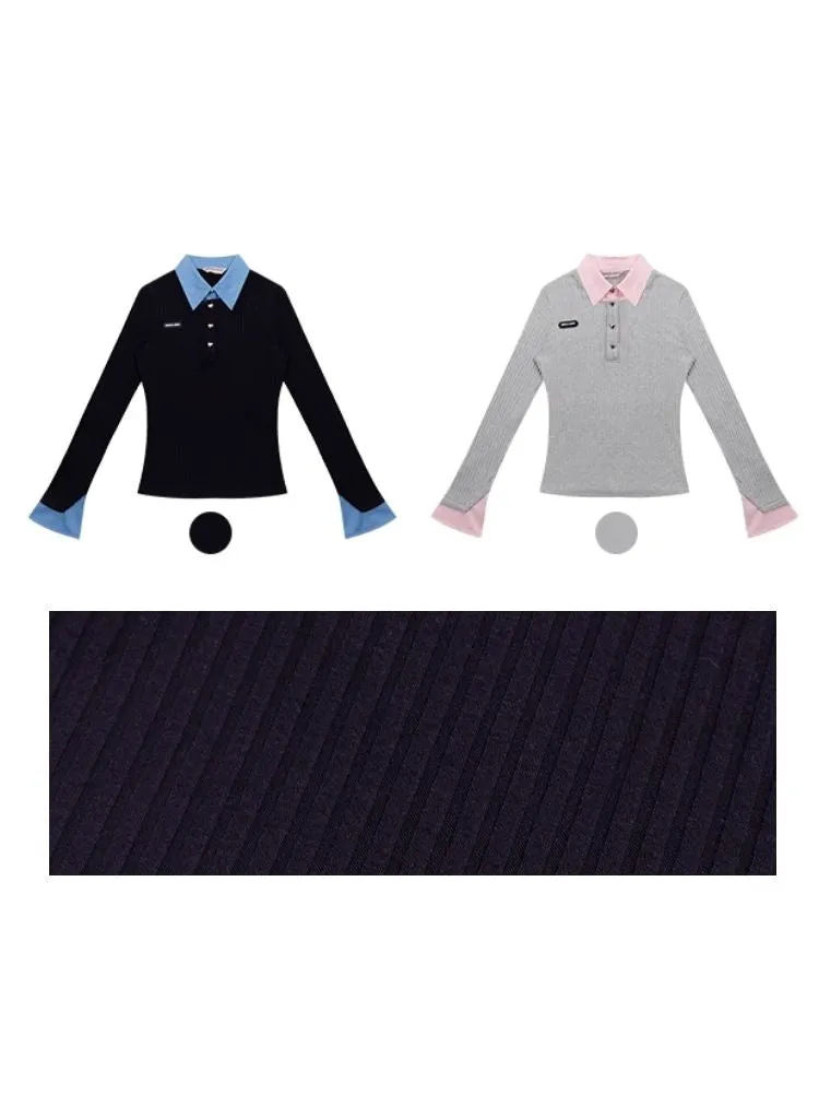 slim-fitting polo collar sweater