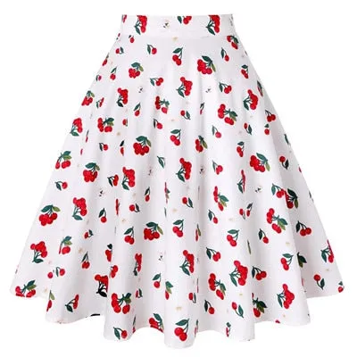 Sunflower Summer Pleated Skirts Womans Saias Midi Faldas 50s 1950s Vintage Women Big Swing Housewife Rockabilly Party Skirt