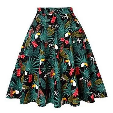 Sunflower Summer Pleated Skirts Womans Saias Midi Faldas 50s 1950s Vintage Women Big Swing Housewife Rockabilly Party Skirt
