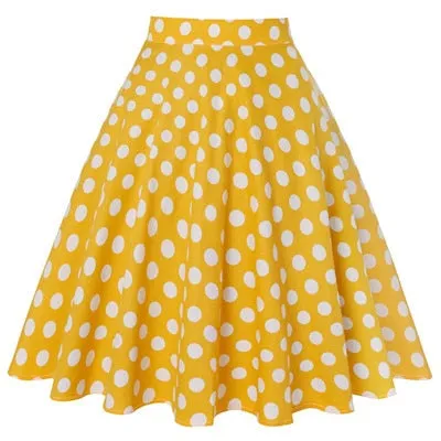 Sunflower Summer Pleated Skirts Womans Saias Midi Faldas 50s 1950s Vintage Women Big Swing Housewife Rockabilly Party Skirt