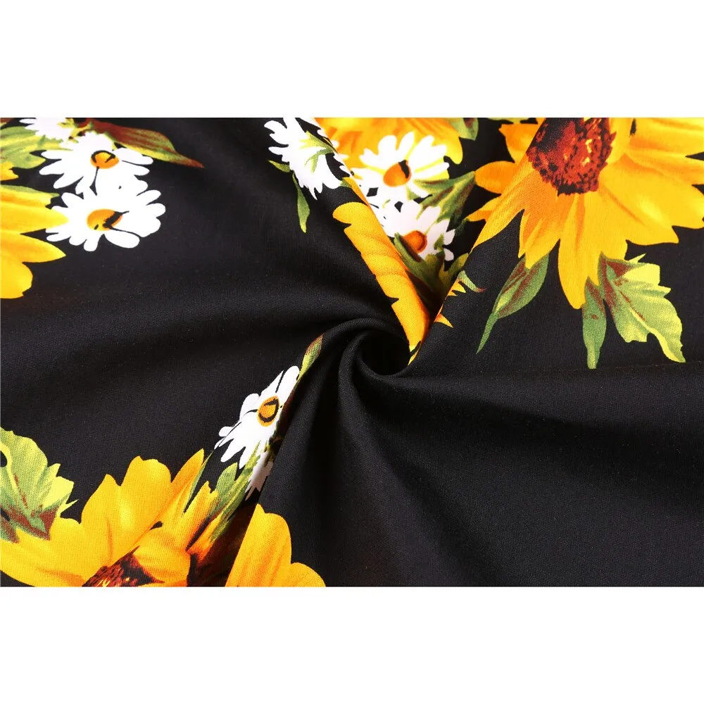 Sunflower Summer Pleated Skirts Womans Saias Midi Faldas 50s 1950s Vintage Women Big Swing Housewife Rockabilly Party Skirt