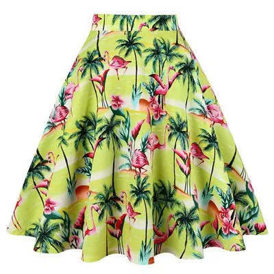 Sunflower Summer Pleated Skirts Womans Saias Midi Faldas 50s 1950s Vintage Women Big Swing Housewife Rockabilly Party Skirt
