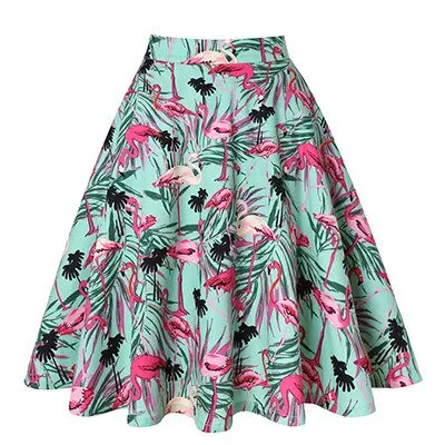 Sunflower Summer Pleated Skirts Womans Saias Midi Faldas 50s 1950s Vintage Women Big Swing Housewife Rockabilly Party Skirt