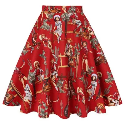 Sunflower Summer Pleated Skirts Womans Saias Midi Faldas 50s 1950s Vintage Women Big Swing Housewife Rockabilly Party Skirt