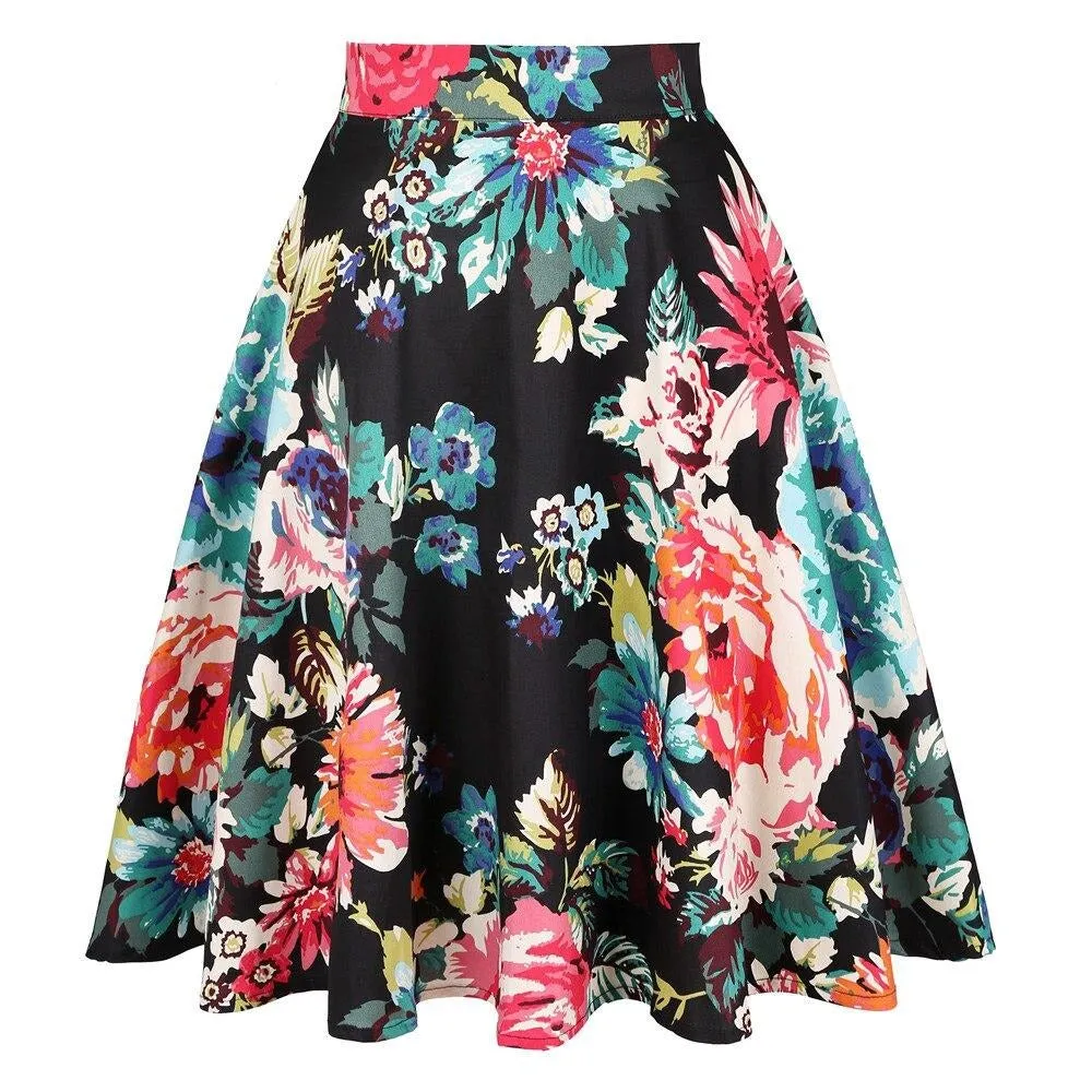 Sunflower Summer Pleated Skirts Womans Saias Midi Faldas 50s 1950s Vintage Women Big Swing Housewife Rockabilly Party Skirt