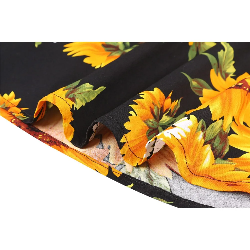 Sunflower Summer Pleated Skirts Womans Saias Midi Faldas 50s 1950s Vintage Women Big Swing Housewife Rockabilly Party Skirt