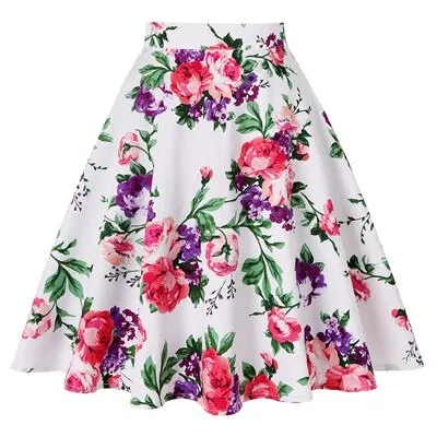Sunflower Summer Pleated Skirts Womans Saias Midi Faldas 50s 1950s Vintage Women Big Swing Housewife Rockabilly Party Skirt