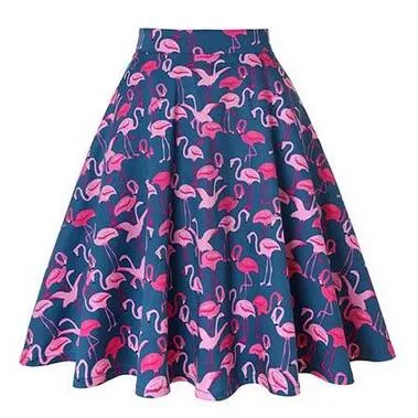 Sunflower Summer Pleated Skirts Womans Saias Midi Faldas 50s 1950s Vintage Women Big Swing Housewife Rockabilly Party Skirt