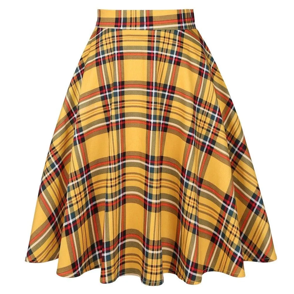 Sunflower Summer Pleated Skirts Womans Saias Midi Faldas 50s 1950s Vintage Women Big Swing Housewife Rockabilly Party Skirt