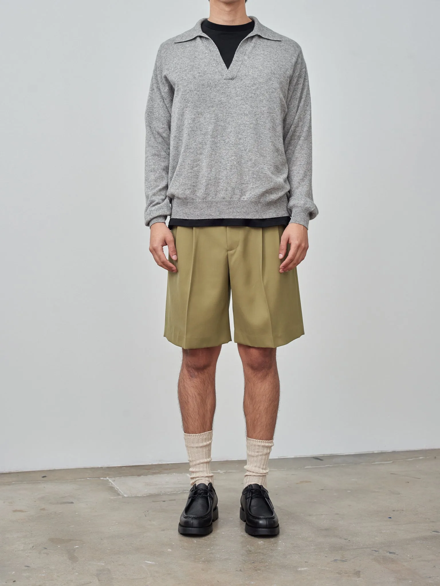 Super Fine Cashmere Silk Knit Skipper Polo- Top Gray