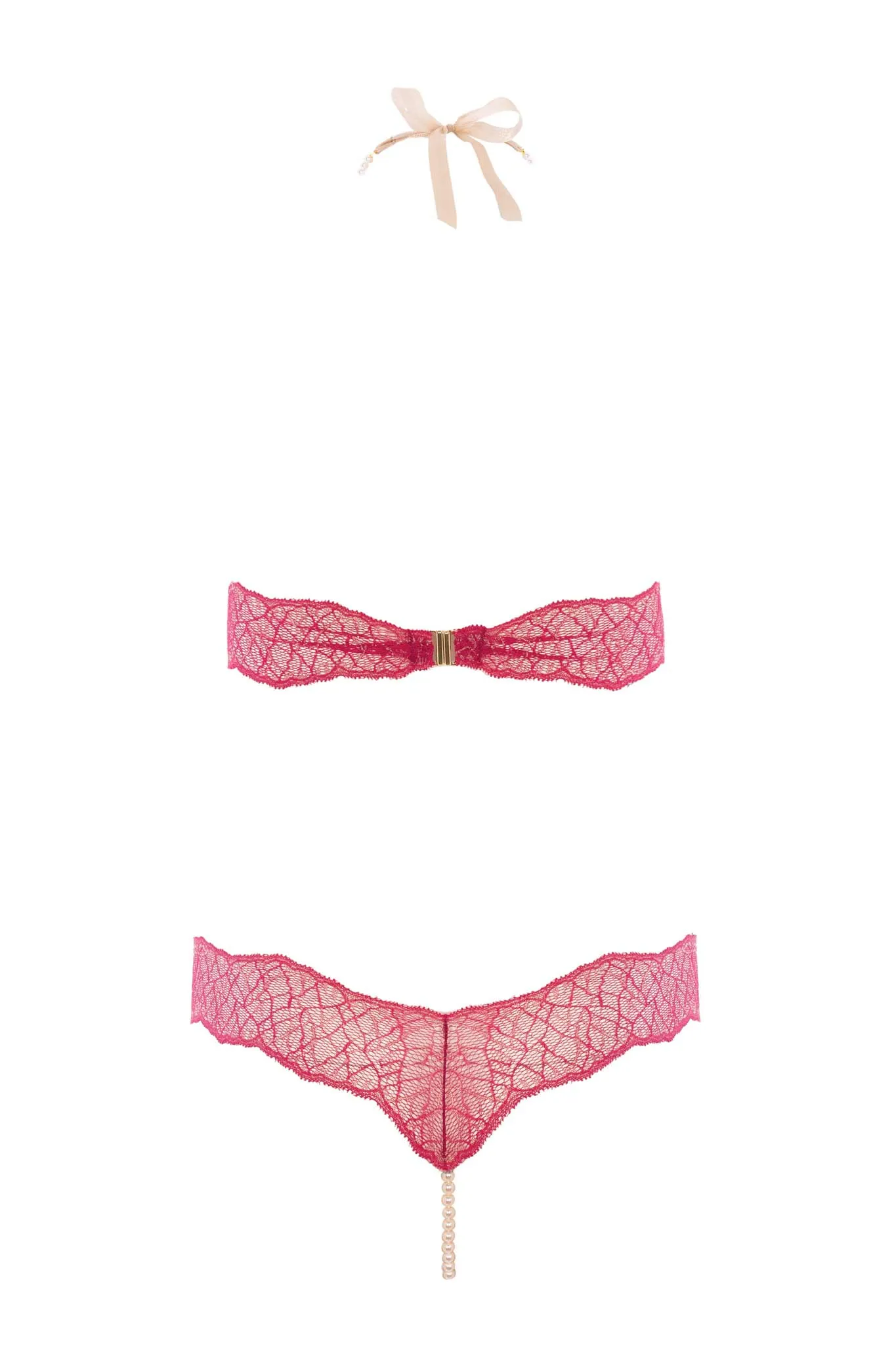 Sydney Single Pearls Red Lace Bodysuit