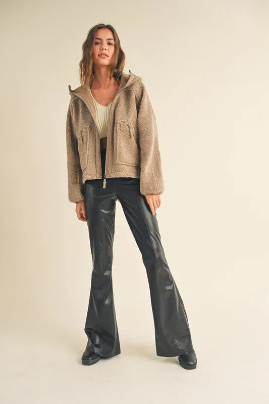 The Thomas Sherpa Hoodie Jacket in Taupe
