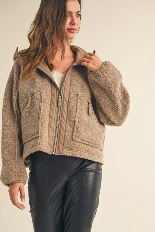 The Thomas Sherpa Hoodie Jacket in Taupe
