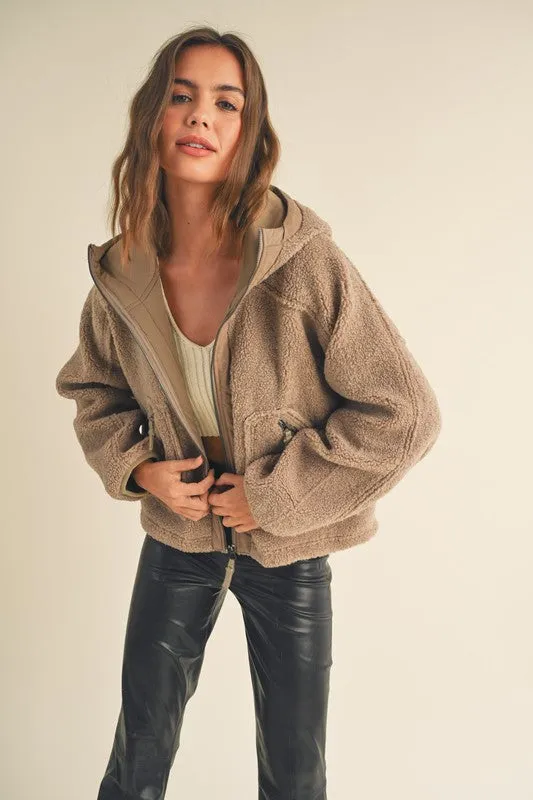 The Thomas Sherpa Hoodie Jacket in Taupe