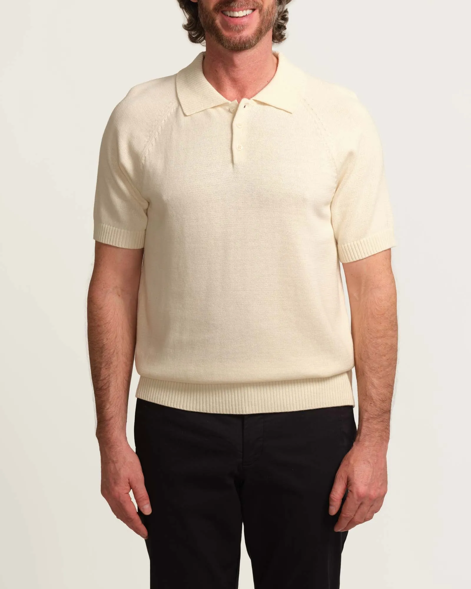 Three-Button Ribbed Sweater Polo