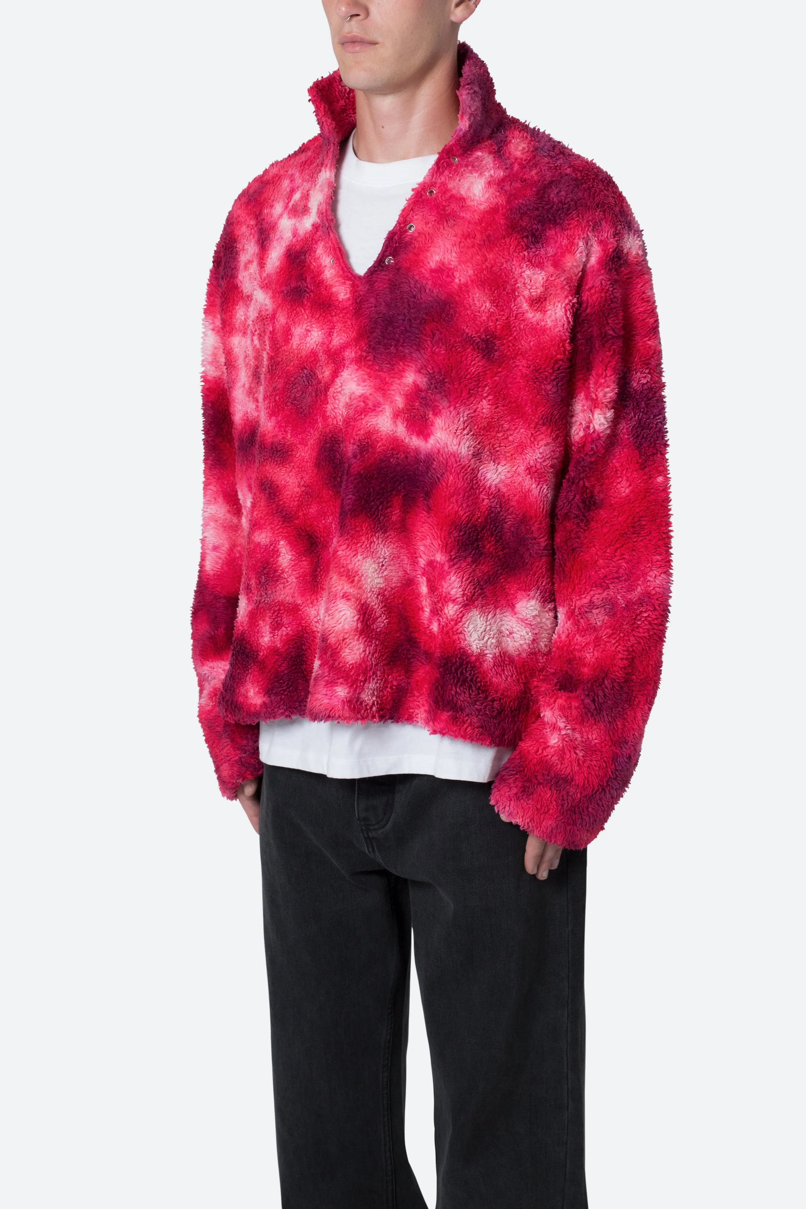 Tie Dye Sherpa Pullover Sweater - Magenta