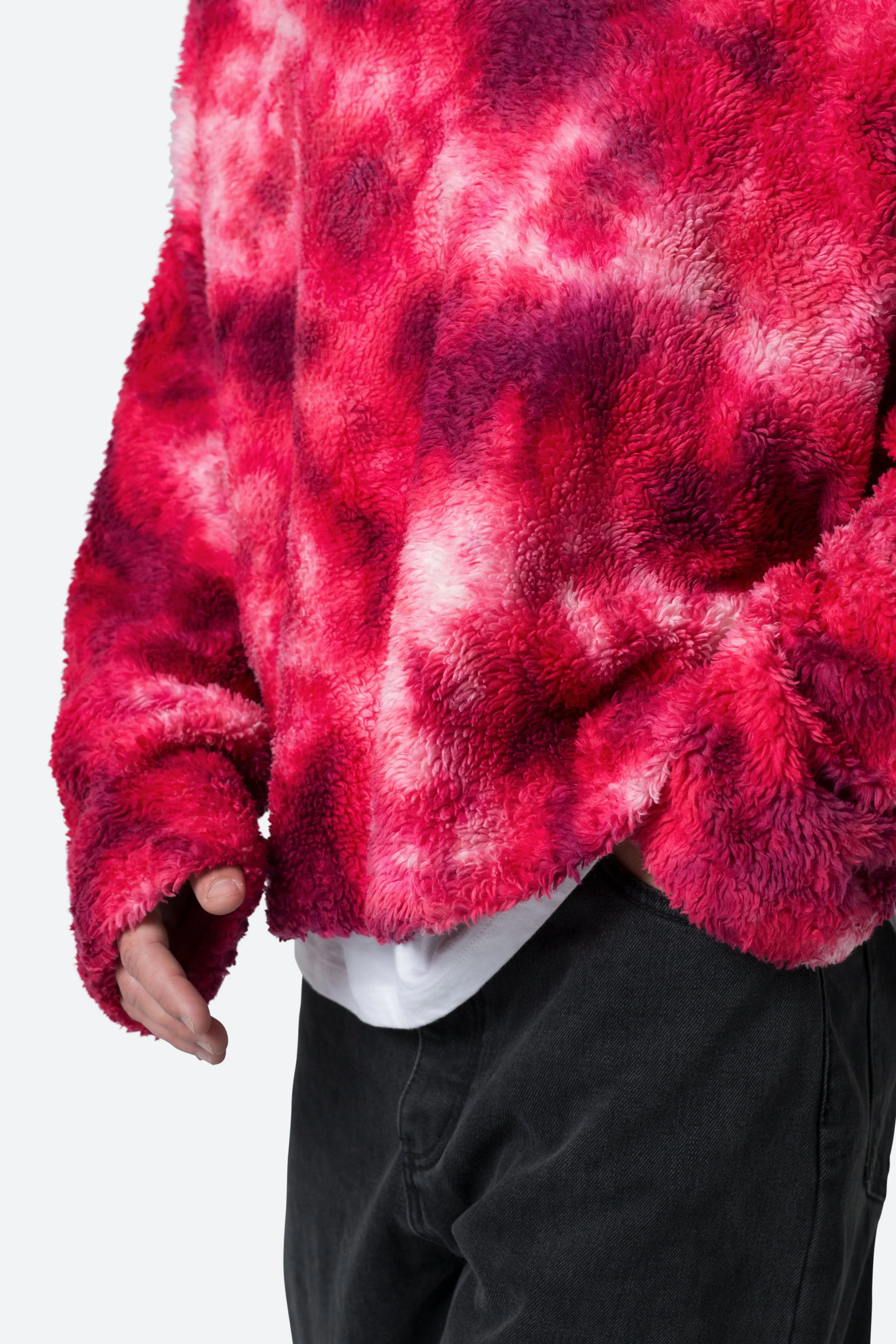 Tie Dye Sherpa Pullover Sweater - Magenta