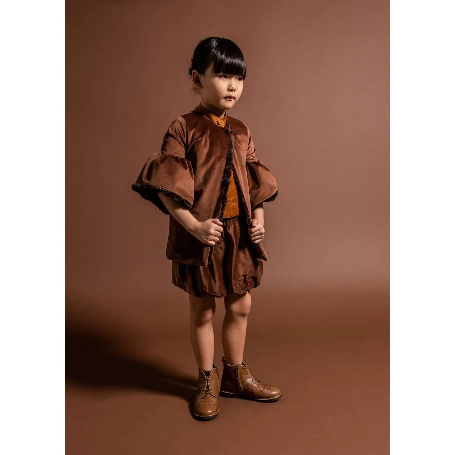Velvet Coat with Faux Fur Lining | Brown