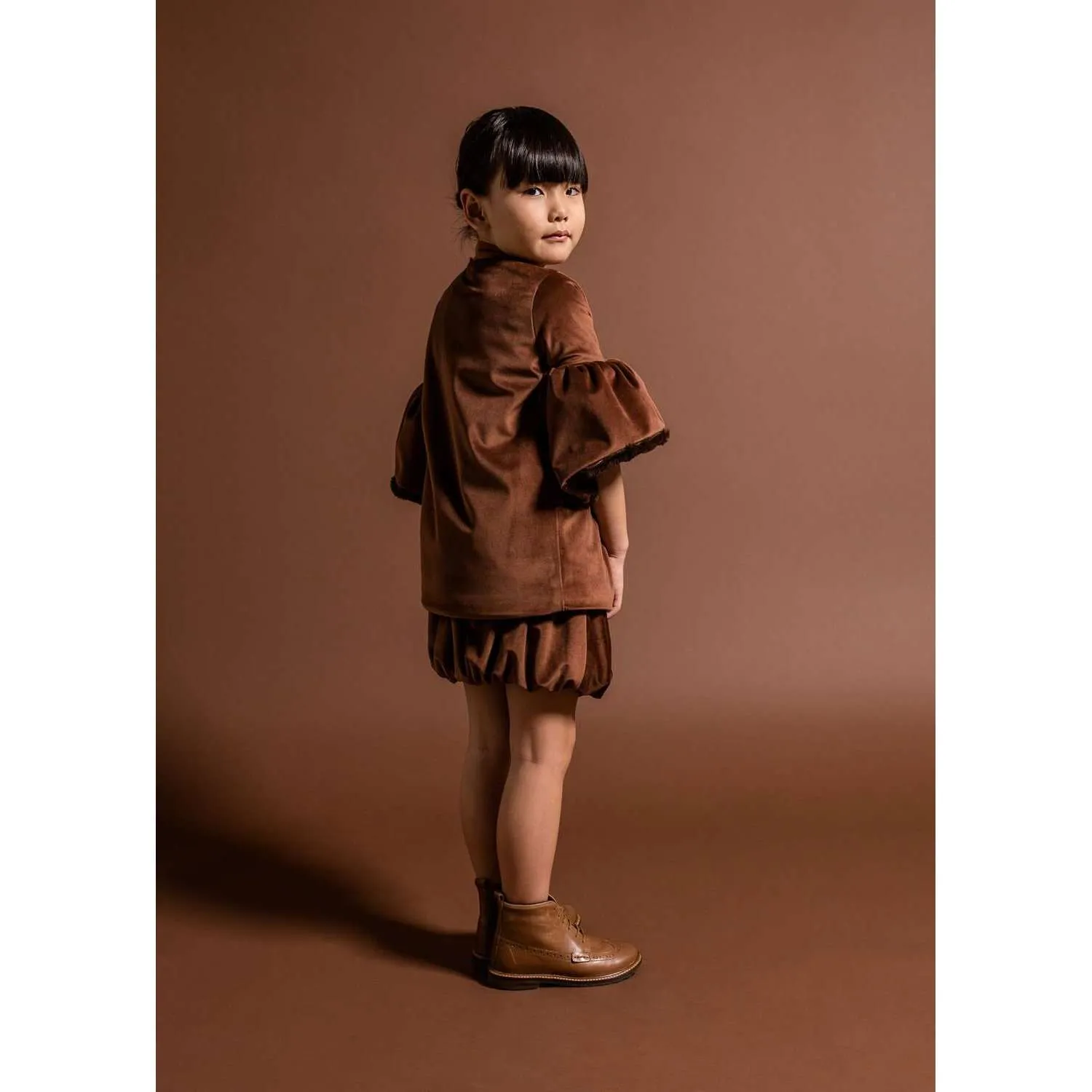 Velvet Coat with Faux Fur Lining | Brown