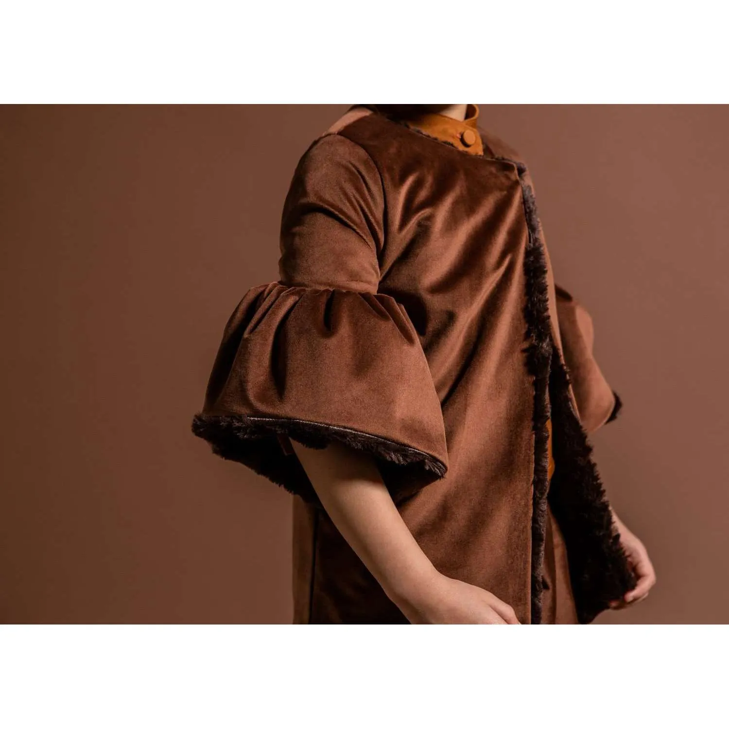 Velvet Coat with Faux Fur Lining | Brown