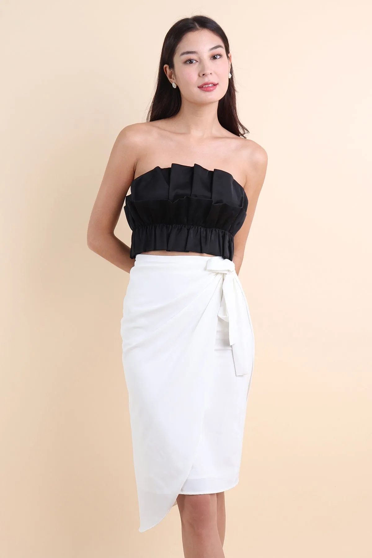 VERA TIE DRAPE SKIRT IN WHITE