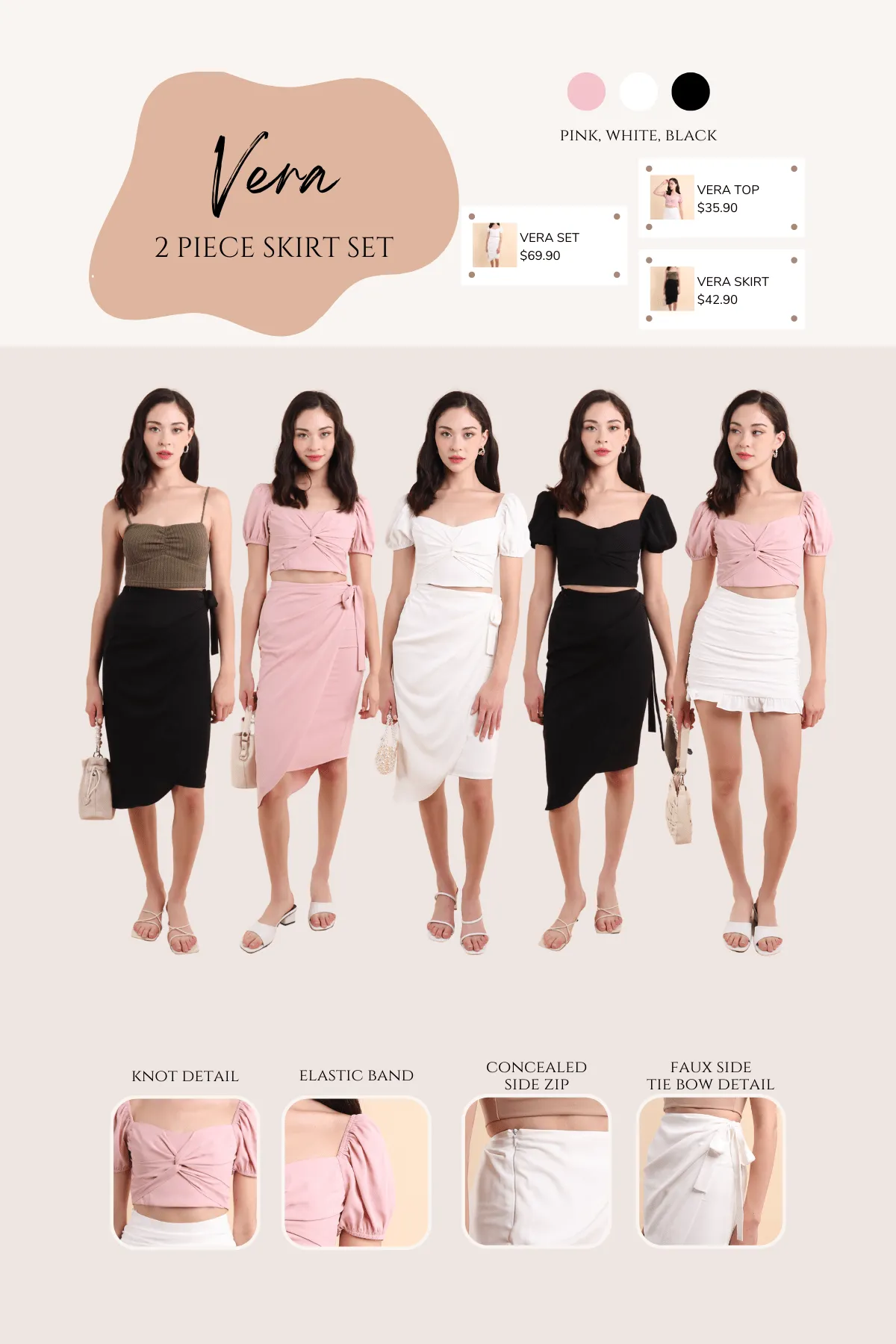 VERA TIE DRAPE SKIRT IN WHITE
