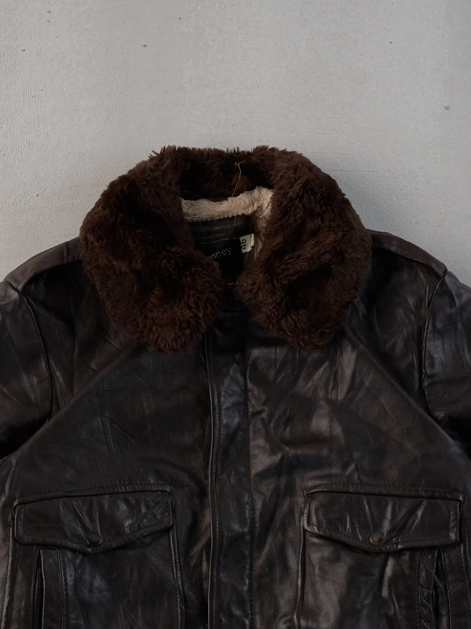 Vintage 70s Brown JC Penny Sherpa Flight Leather Jacket (M)