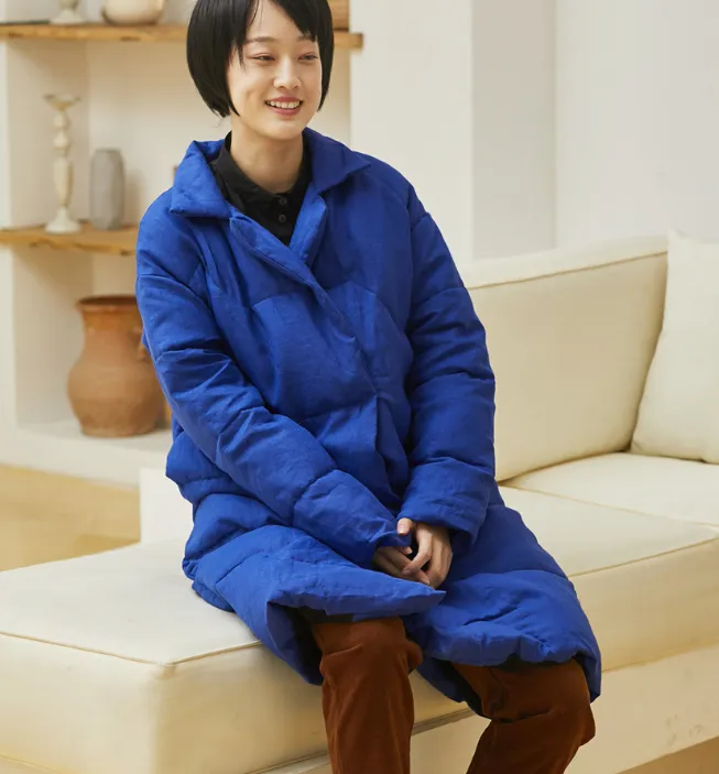 Winter Long Loose  Side Pockets Turn Down Collar Down Jacket Women Down Coats