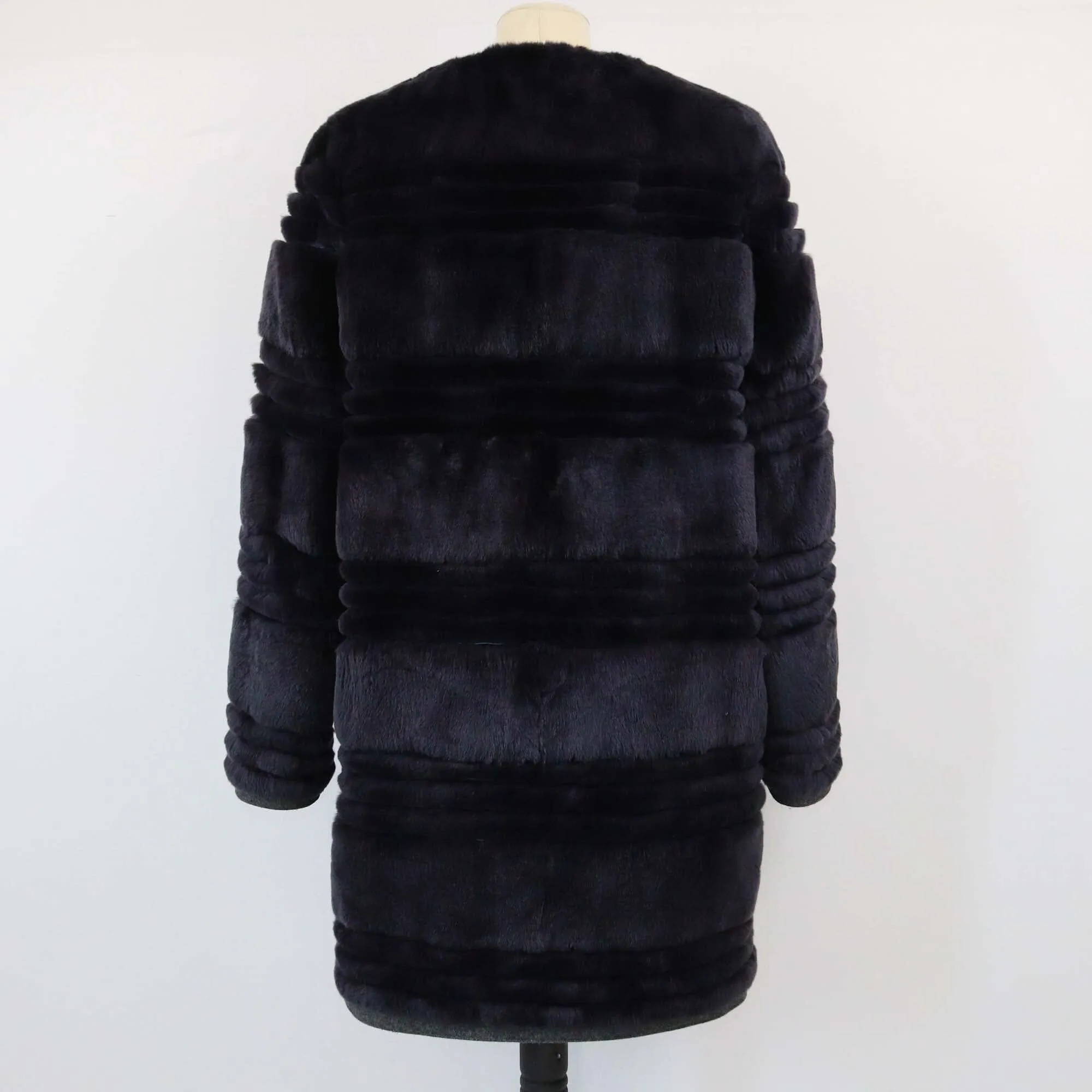 Yves Salomon Dark Blue Rex Rabbit Fur Long Coat