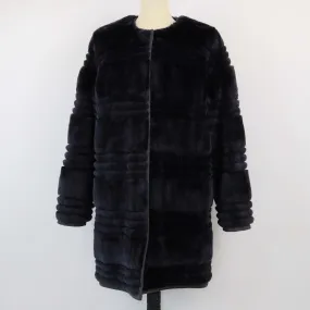 Yves Salomon Dark Blue Rex Rabbit Fur Long Coat